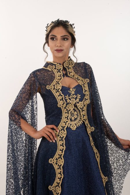 Lacivert Pelerin Kol Kaftan