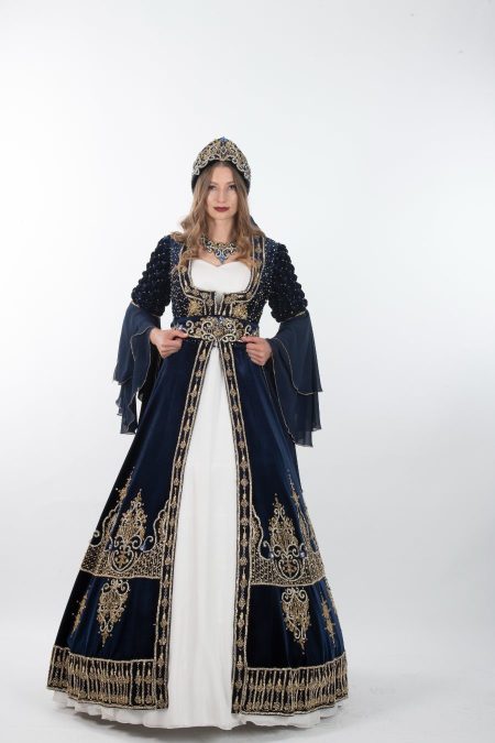 Hint İşi Zümrüt Lacivert Kaftan Kınalık