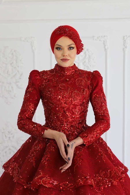 Kırmızı 3 Kat Grenli Etek Nişanlık Kınalık