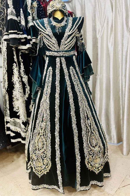 Yeşil Bordo Siyah Lacivert Kırmızı Hint İşlemeli Yöresel Kaftan
