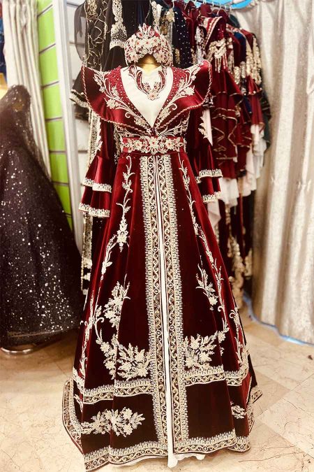 Bordo Yeşil Siyah Lacivert Kırmızı Hint İşlemeli Yöresel Kaftan