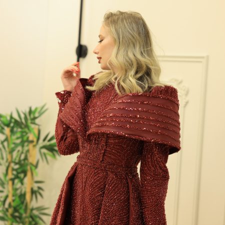 Bordo Balık Demonte Etek Nişanlık, Kınalık