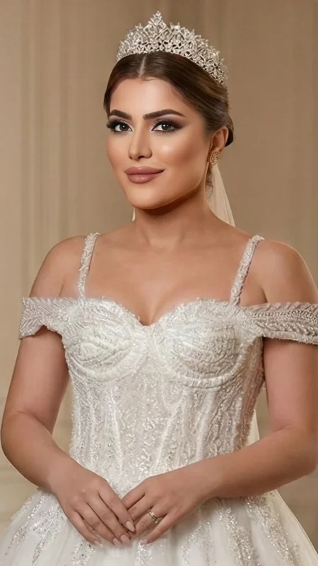 İp Askılı Düşük Kollu Gelinlik Modeli İşleme Detayı